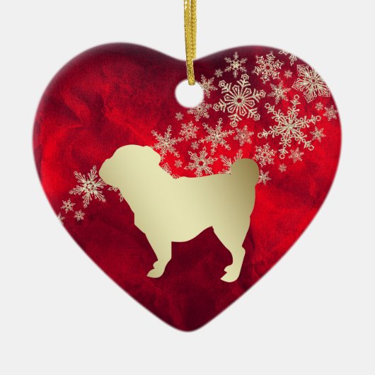 Red Gold Snowflake Pug Keramisch Ornament (Voorkant)