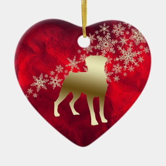Red Gold Snowflake Rottweiler Keramisch Ornament (Voorkant)