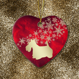 Red Gold Snowflake Scottish Terrier Keramisch Ornament