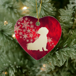 Red Gold Snowflake Shih Tzu Dog Keramisch Ornament