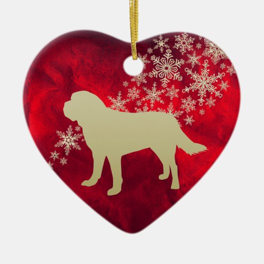 Red Gold Snowflake St Bernard Keramisch Ornament (Voorkant)