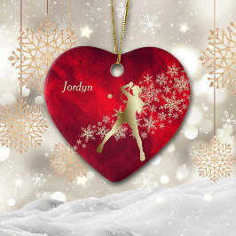 Red Gold Snowflake Tennis Player Keramisch Ornament