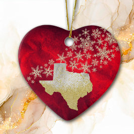 Red Gold Snowflake Texas Heart Keramisch Ornament