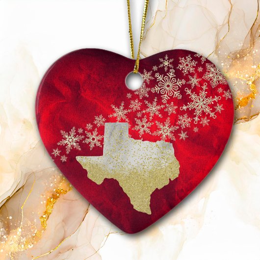 Red Gold Snowflake Texas Heart Keramisch Ornament