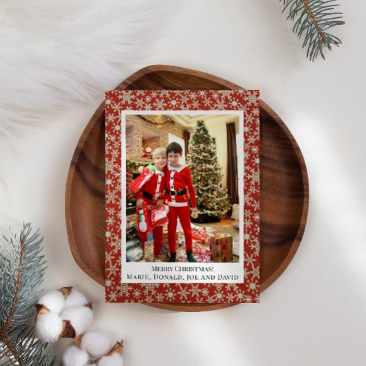 Red Gold Snowflake Voeg je eigen foto kerstmis toe Feestdagenkaart