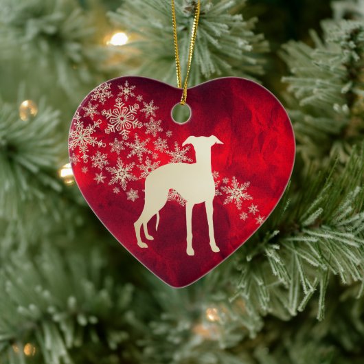 Red Gold Snowflake Whippet Dog Keramisch Ornament (Boom)