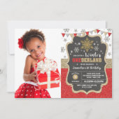 Red Gold Snowflake Wintervakantie 1e verjaardag Kaart (Voorkant)