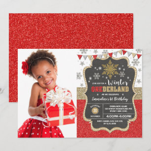 Red Gold Snowflake Wintervakantie 1e verjaardag Kaart