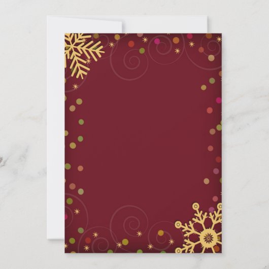 Red Gold Snowflakes Holiday Weddenschap Kaart (Achterkant)