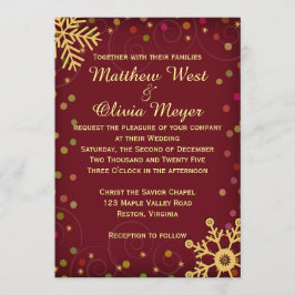 Red Gold Snowflakes Holiday Weddenschap Kaart
