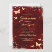 Red Gold Sparkle Butterfly Quinceanera Kaart (Voorkant)
