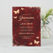 Red Gold Sparkle Butterfly Quinceanera Kaart (Staand voorkant)