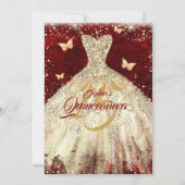 Red Gold Sparkle Butterfly Quinceanera Kaart (Achterkant)