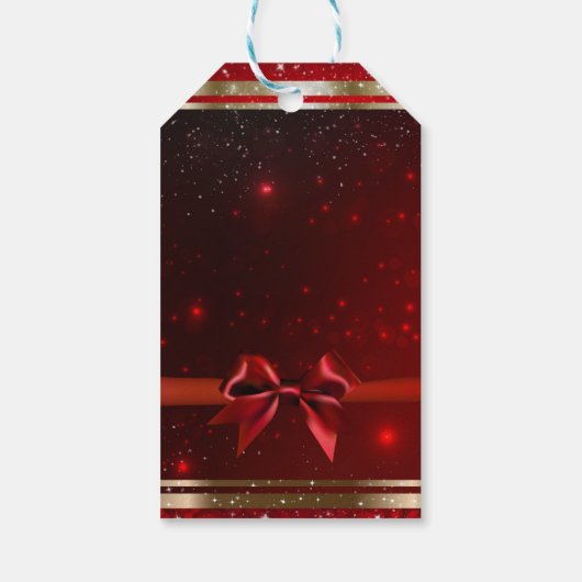Red & Gold Sparkle Chic Bow Elegant Holiday Party Cadeaulabel (Achterkant)