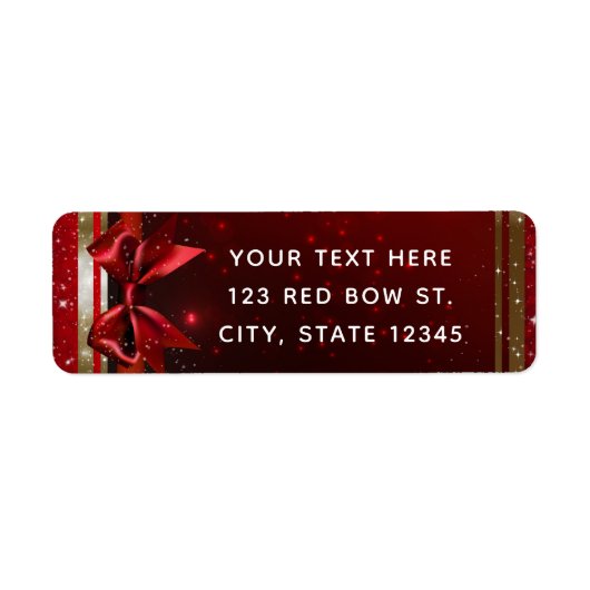 Red & Gold Sparkle Chic Bow Elegant Holiday Party Etiket (Voorkant)