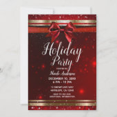 Red & Gold Sparkle Chic Bow Elegant Holiday Party Kaart (Voorkant)