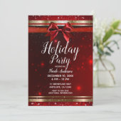 Red & Gold Sparkle Chic Bow Elegant Holiday Party Kaart (Staand voorkant)