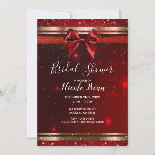 Red & Gold Sparkle Chic Bow Holiday Vrijgezellenfe Kaart (Voorkant)
