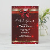 Red & Gold Sparkle Chic Bow Holiday Vrijgezellenfe Kaart (Staand voorkant)