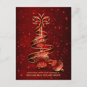 Red Gold Sparkle-kerstbal bedrijfsgroet Briefkaart