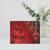 Red Gold Sparkle-kerstbal bedrijfsgroet Briefkaart (Staand voorkant)