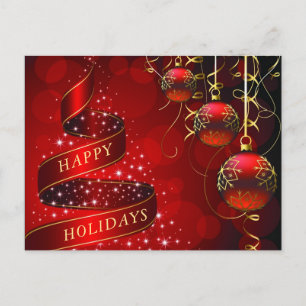 Red Gold Sparkle-kerstbal bedrijfsgroet Briefkaart