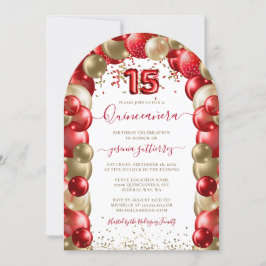 Red Gold Sparkle Quinceañera-ballon Kaart