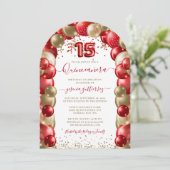 Red Gold Sparkle Quinceañera-ballon Kaart (Staand voorkant)