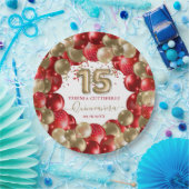 Red Gold Sparkle Quinceañera-ballon Papieren Bordje (Feest)