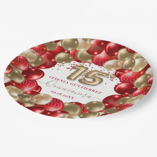 Red Gold Sparkle Quinceañera-ballon Papieren Bordje (Gekanteld)