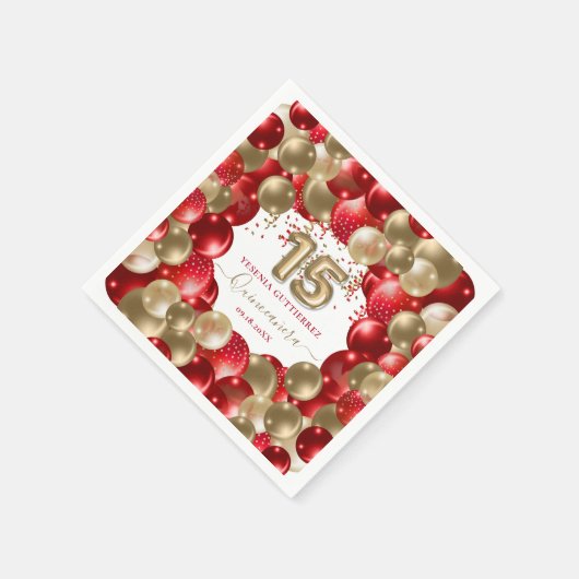 Red Gold Sparkle Quinceañera-ballon Servet (Hoek)