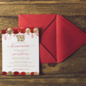 Red Gold Sparkle Quinceañera Ballonfoto Kaart