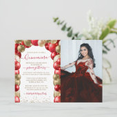 Red Gold Sparkle Quinceañera Ballonfoto Kaart (Staand voorkant)