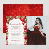 Red Gold Sparkle Quinceañera Ballonfoto Kaart (Voorkant / Achterkant)