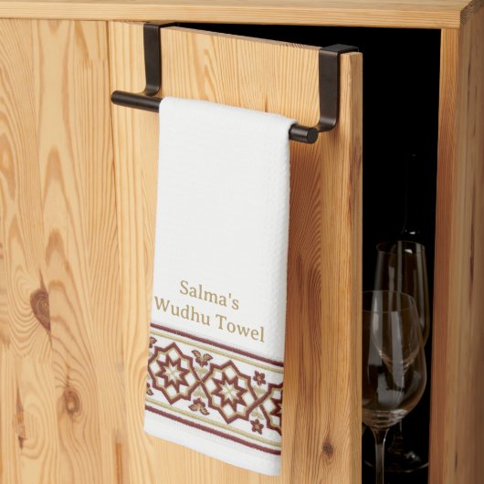 Red Gold Star Flower Border White Customized Wudhu Theedoek (Derde Gevouwen)