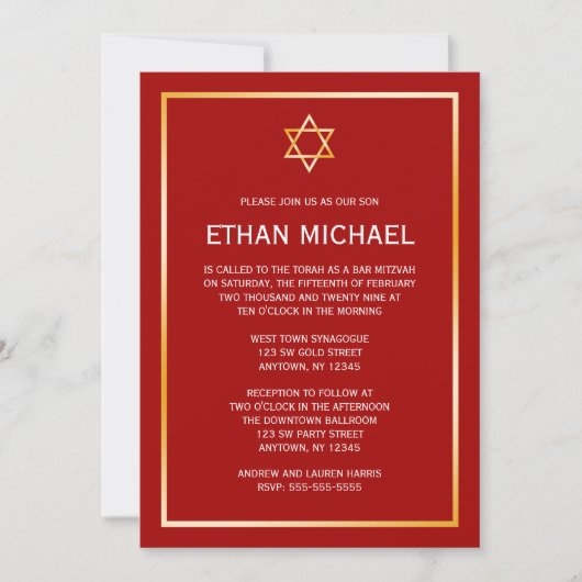 Red Gold Star van David Bar Mitzvah Kaart (Voorkant)