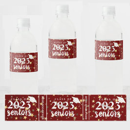 Red Gold Stars Class of 2023 Senior Afstuderen Waterfles Etiket