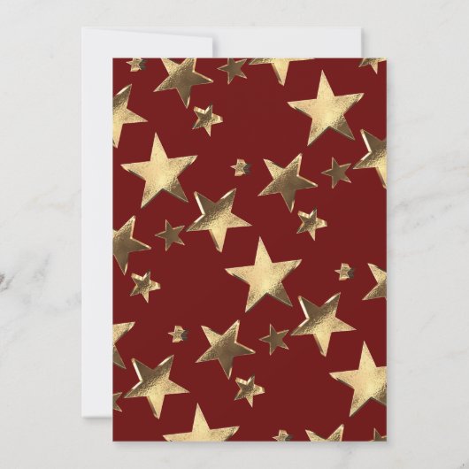 Red Gold Stars Patroon Script Gelukkig Nieuwjaar C Kaart (Achterkant)