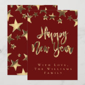 Red Gold Stars Patroon Script Gelukkig Nieuwjaar C Kaart (Voorkant / Achterkant)