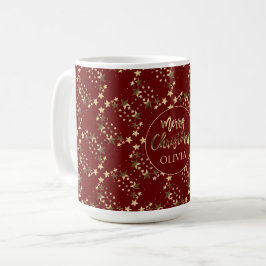 Red Gold Stars Pattern met naam Merry Kerstmis Koffiemok