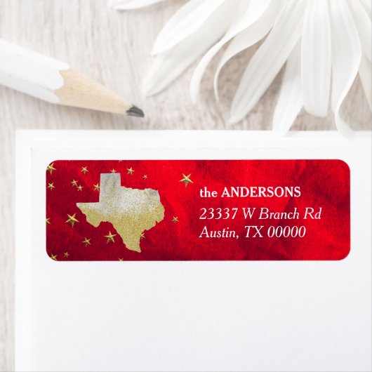 Red Gold Stars Texas Return-adres Etiket (Insitu)