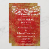 Red Gold String Lights Rehearsal Dinner Invitation Kaart (Voorkant / Achterkant)