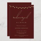 Red Gold String Lights Rehearsal Dinner Invitation Kaart (Voorkant / Achterkant)