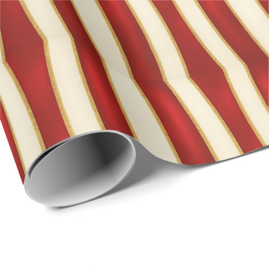 Red Gold Stripe Pattern – Modern Christmas Cadeaupapier (Rol Hoek)