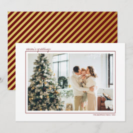 Red & Gold Stripes Season's Groeten Foto Feestdagenkaart