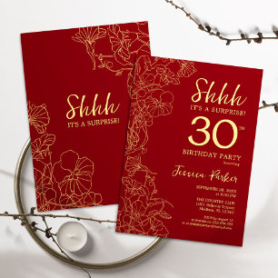 Red Gold Surprise 30e verjaardag Kaart
