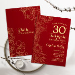 Red Gold Surprise 30e verjaardag Kaart<br><div class="desc">Red Gold Floral verrast 30e verjaardag feest. Minimalistisch modern design met botanische accenten en lettertype typografie. Eenvoudige bloemige uitnodigingskaart perfect voor een stijlvol vrouw verrassingsfeest. Kan op elke leeftijd worden aangepast.</div>