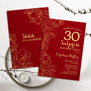 Red Gold Surprise 30e verjaardag Kaart