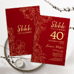 Red Gold Surprise 40e verjaardag Kaart<br><div class="desc">Red Gold Surprise 40th Birthday Invitation. Het minimalistische moderne feministische ontwerp kenmerkt botanische accenten en typografische manuscriptdoopvont. Eenvoudige bloemige uitnodigingskaart perfect voor een stijlvol vrouw verrassingsfeest.</div>