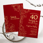 Red Gold Surprise 40e verjaardag Kaart<br><div class="desc">Red Gold Floral Surprise 40th Birthday Party Invitation. Minimalistisch modern design met botanische accenten en lettertype typografie. Eenvoudige bloemige uitnodigingskaart perfect voor een stijlvol vrouw verrassingsfeest. Kan op elke leeftijd worden aangepast.</div>